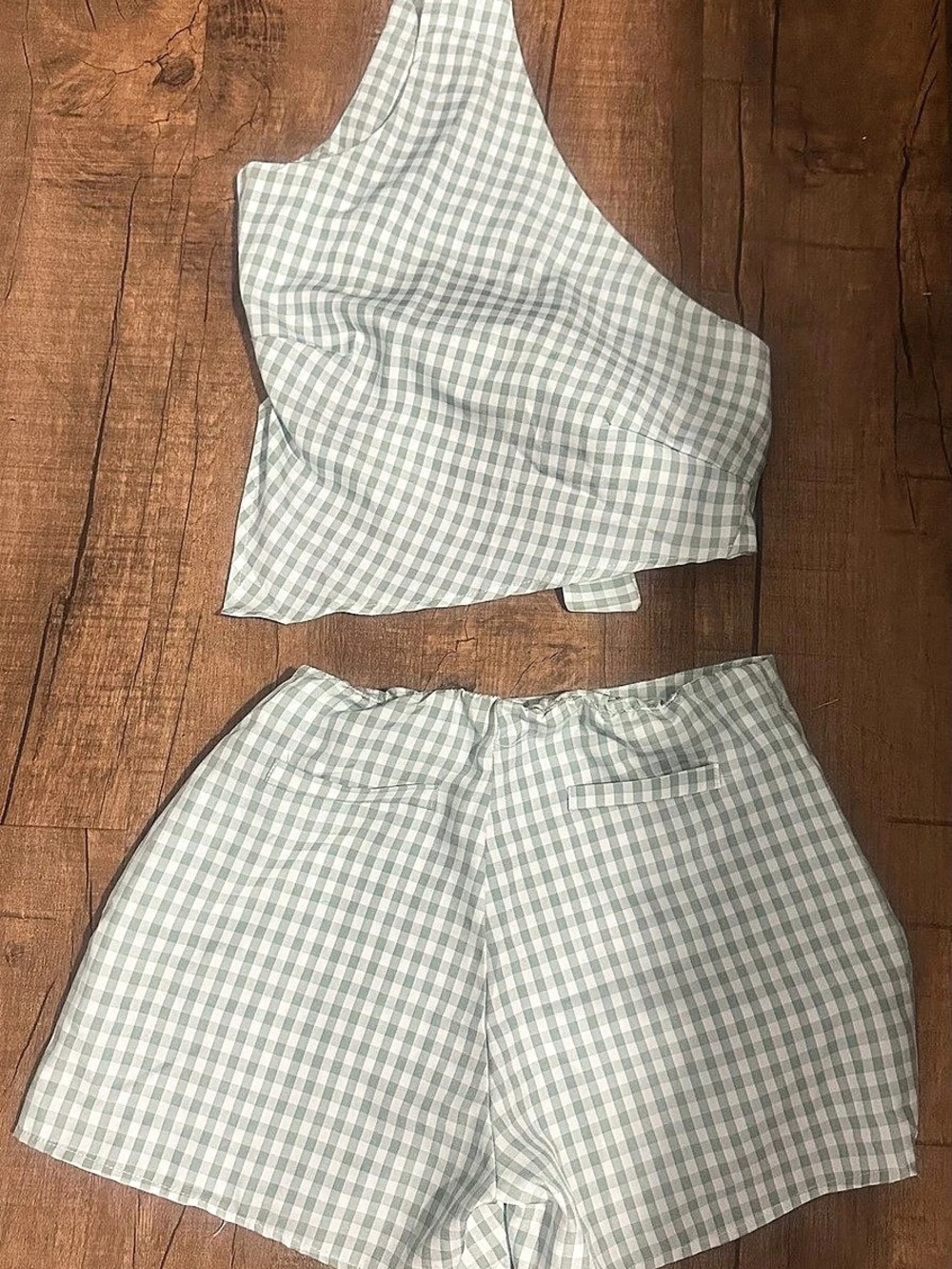 Gingham Two-Piece Set in Green & White